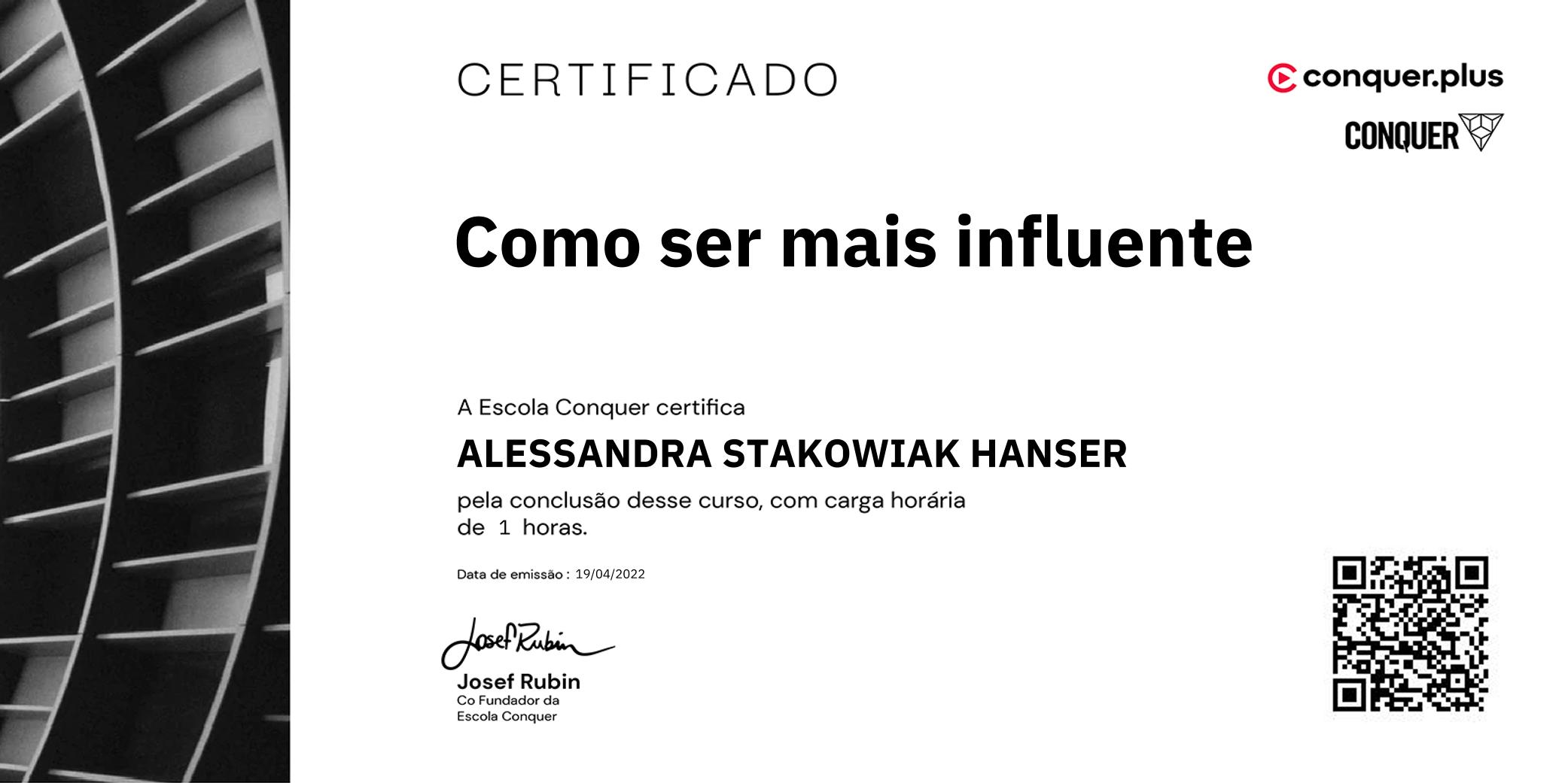 Certificado de Como ser mais influente
